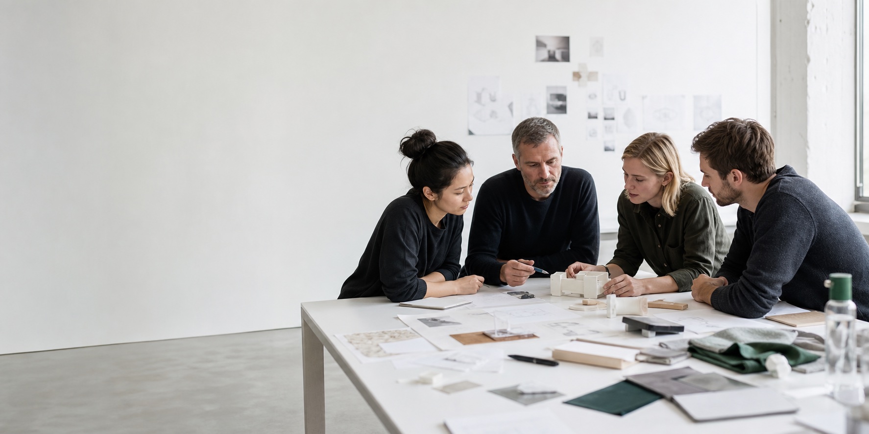 A cross-functional product team reviewing a prototype together